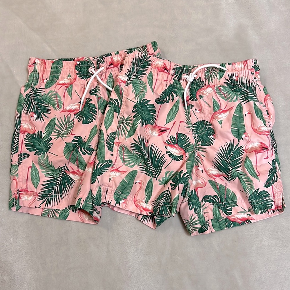 Old Navy Boys Twin Set of Swim Trunks | Palm & Flamingoes | Size S